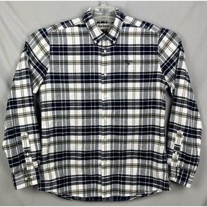 Barbour Tailored Fit Mens US M Blue Plaid Flannel Button Long Sleeve Shirt